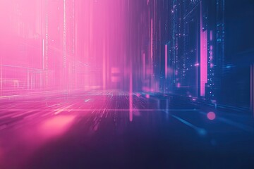 Fototapete - A vibrant digital landscape filled with neon lights and abstract patterns, perfect for futuristic themes and technology projects.
