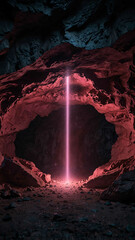 Poster - pink glowing mysterious lights in the deep nature cave background backdrop