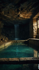 Canvas Print - subterranean pools in the deep nature cave background backdrop