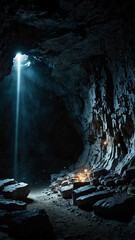 Wall Mural - white glowing mysterious lights in the deep nature cave background backdrop