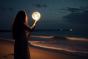 Wall Mural - night beach moon astronomy.