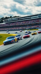 Poster - speedway with cars racing on track 