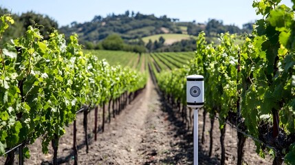 Poster - iot sensors installed in a vineyard measuring and collecting data on soil moisture and temperature t