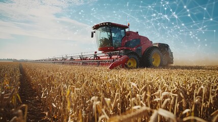 Poster - automated iot powered harvester collecting crops in a lush agricultural field with ample copy space 