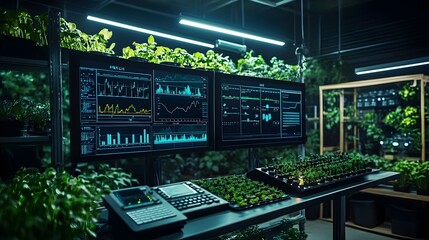 Poster - advanced smart farm control center showcasing real time data from multiple iot sensors