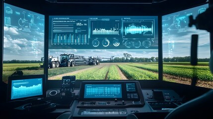 Poster - a high tech control center showcasing the data visualization and analytics capabilities of a smart f