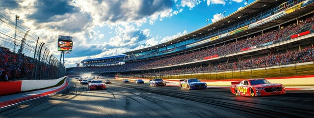 Wall Mural - speedway with cars racing on track 