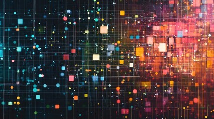 Poster - Abstract data grid with categorized and classified data points, showcasing the power of data analytics.