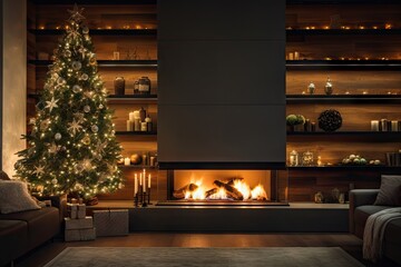 Wall Mural - Fireplace christmas decoration hearth.