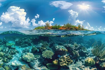 Sticker - Underwater Paradise: A Split-Level View of a Tropical Island and Reef