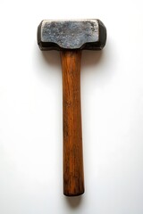 A single hammer with a wooden handle, centered on a clean white background with soft shadows highlighting its form.