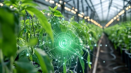 Poster - photograph showcasing iot sensors and technology in a greenhouse monitoring and controlling the envi