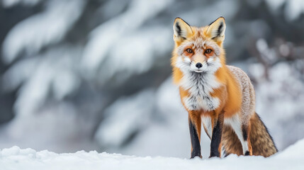 Red fox in winter environment looking around. --ar 16:9 --v 6.1 Job ID: c6a71c1b-679d-43e2-af98-69ce96f5fc64