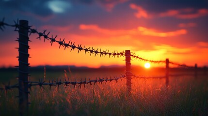 Wall Mural - Barbed Wire Sunset