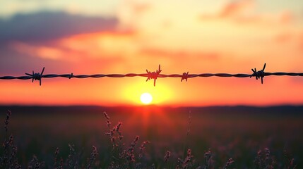 Poster - Sunset Through Barbed Wire