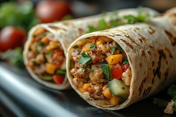 Wall Mural - Two burritos with vegetables and meat inside