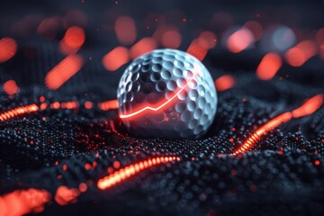 Aufkleber - Futuristic illustration of a golf ball with abstract red trails on a dark surface