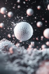 Aufkleber - Futuristic golf ball floating above particles in an abstract setting