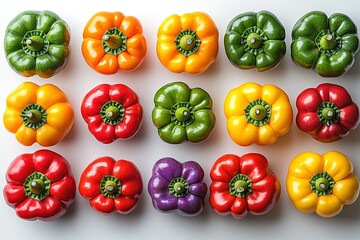 Wall Mural - A row of colorful bell peppers are arranged in a grid