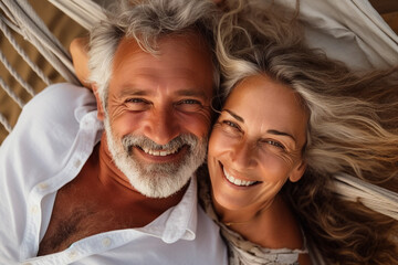 Wall Mural - AI generated picture of nice retired couple spending time together homeymoon weekend