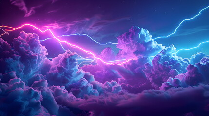 Wall Mural - Purple pink clouds in the sky with futuristic sunset. 3d rendering, abstract futuristic background in neon colors.