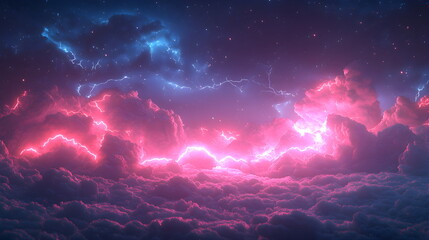 Wall Mural - Purple pink clouds in the sky with futuristic sunset. 3d rendering, abstract futuristic background in neon colors.