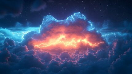Wall Mural - Purple pink clouds in the sky with futuristic sunset. 3d rendering, abstract futuristic background in neon colors.