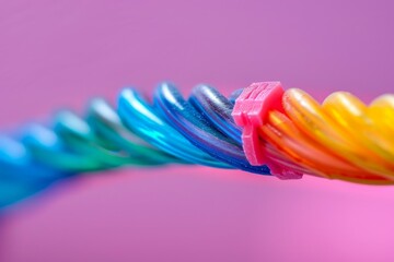 Poster - Spiral cable with a pink background representing concepts of technology, internet and communication