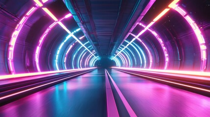 Wall Mural - Abstract neon blue and pink light trails in a futuristic tunnel Generative AI
