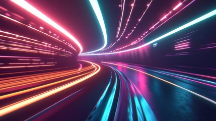 Wall Mural - Abstract neon blue and pink light trails in a futuristic tunnel Generative AI