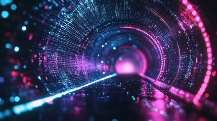 Wall Mural - Abstract neon blue and pink light trails in a futuristic tunnel Generative AI