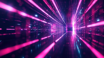 Wall Mural - Abstract neon blue and pink light trails in a futuristic tunnel Generative AI