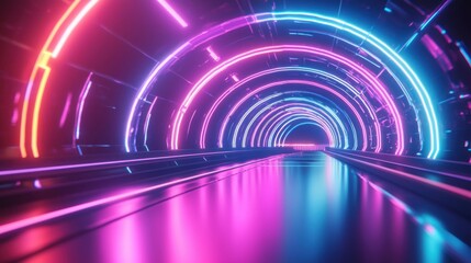 Wall Mural - Abstract neon blue and pink light trails in a futuristic tunnel Generative AI