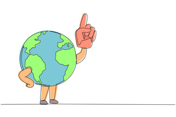 Poster - Continuous one line drawing globe using a toy hand. The best call and invitation to protect the earth. Reduce pollution. Save the planet. Keep green earth.  Single line draw design vector illustration