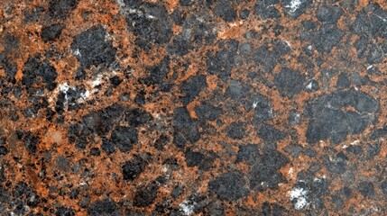 Textured granite surface featuring rich black and orange patterns in natural stone formation