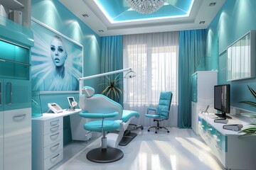 Wall Mural - A modern clinic office with blue walls and furniture