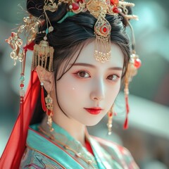 Beautiful woman in the goddess ancient china beauty style background, ai generated