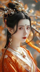 Beautiful woman in the goddess ancient china beauty style background, ai generated