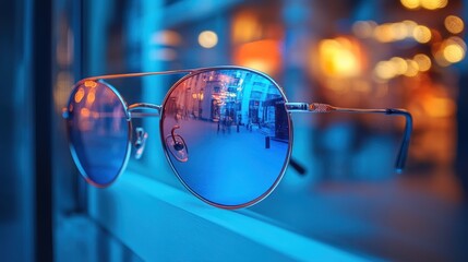 Sunglasses with City Lights Reflection