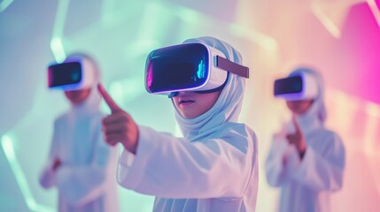 Kid wear VR headset for leaning playing studing