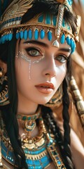 Beautiful woman in the goddess ancient egypt beauty style background, ai generated