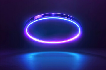 Aufkleber - Neon circle is floating over a blue and purple colors with a dark background