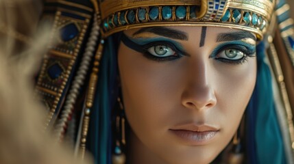 Wall Mural - Beautiful woman in the goddess ancient egypt beauty style background, ai generated