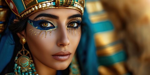 Wall Mural - Beautiful woman in the goddess ancient egypt beauty style background, ai generated