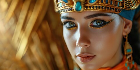 Wall Mural - Beautiful woman in the goddess ancient egypt beauty style background, ai generated