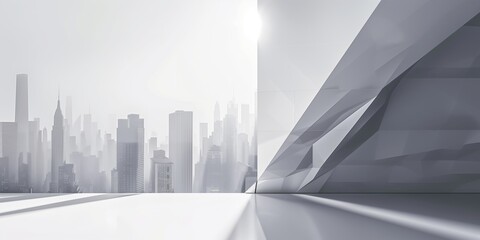 Wall Mural - Abstract background with city skyline silhouette and a minimalist white design with light shadows and geometric shapes, modern and clean, minimalistic composition.