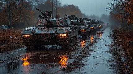 Military column of tanks