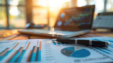 Poster - Financial report data of business operations balance sheet and income statement as Fintech concept. .