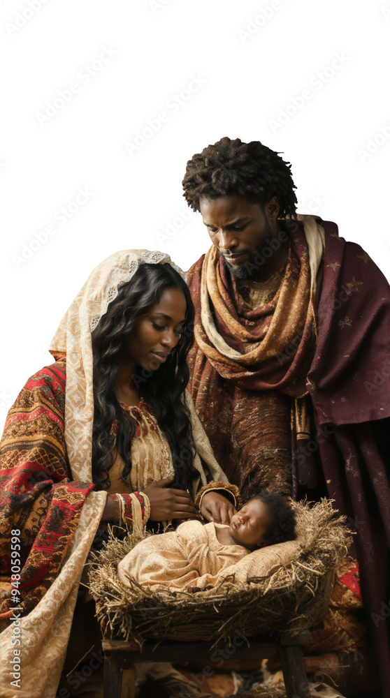 Inclusive Nativity Scene with Black African American Mary, Joseph, and ...