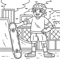 Poster - Boy with a Skateboard Coloring Page for Kids